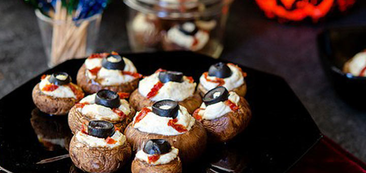 Stuffed Mushroom “Eyeballs” for Halloween