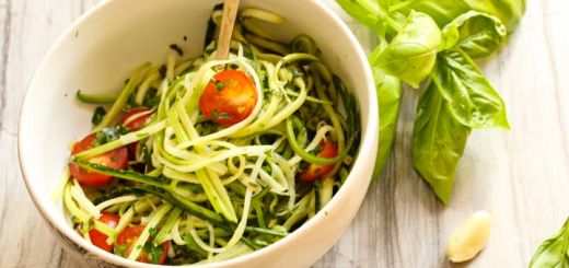 Zucchini Noodles Tossed In A Cheesy Sunflower Seed Sauce