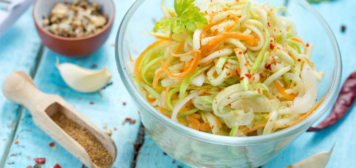 Carrot And Zucchini Noodle Salad With An Avocado Dressing