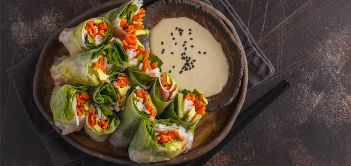 Loaded Vegetable Spring Rolls With A Cashew Dip