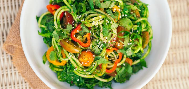 Zucchini Noodles With Cilantro Pesto And Veggies