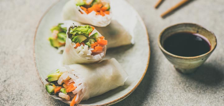 Mixed Vegetable Wraps With A Cashew Dipping Sauce