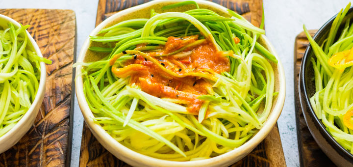 Zoodles In A Creamy Tahini Tomato Sauce